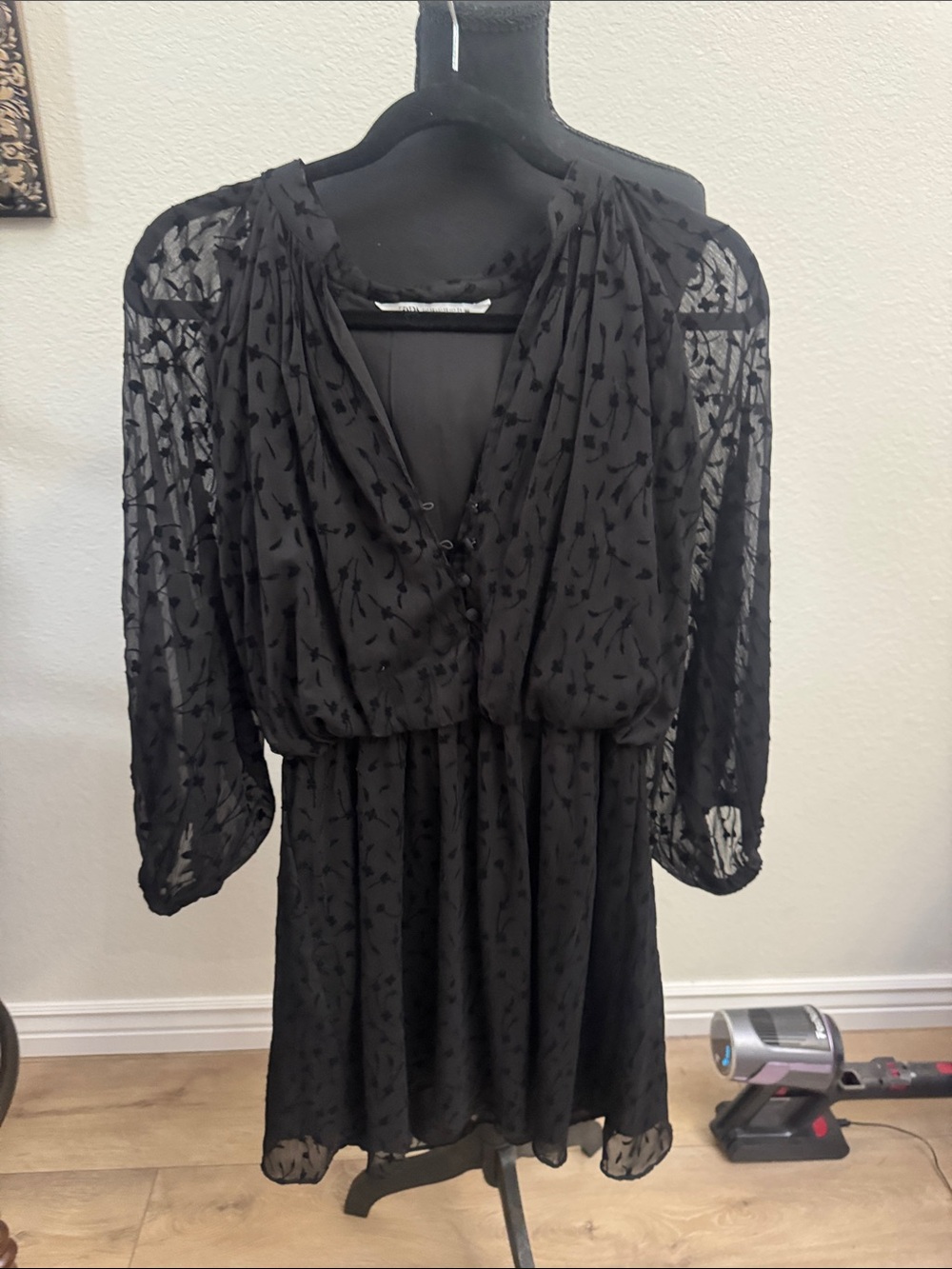Zara Black Sheer Floral Mini Dress